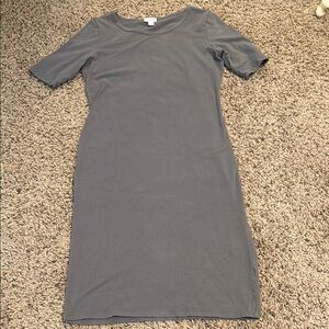 LuLaRoe Gray Sheath Midi Dress Crew Neck Short Sleeve